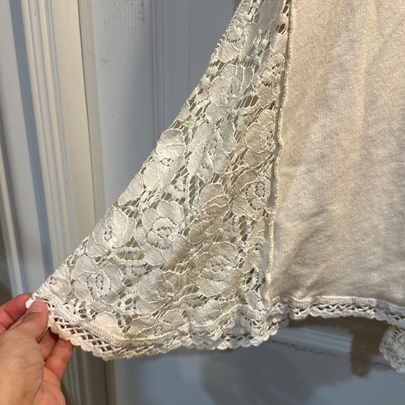 Free People Cream No Frills Oversized Lace Insert Tunic Sweatshirt M - Picture 6 of 9